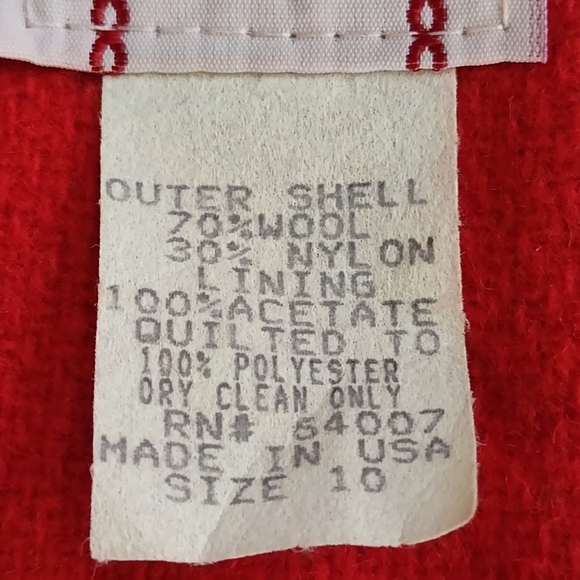 Vtg Freeway fashions Pea Coat Womens Red Wool Velvet Collar Embellished Waist 10 - Picture 10 of 10